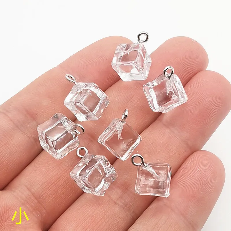 JINDINSP 20pcs 9.5mm Transparent Ice Cube Resin Charms Pendant Designer Charms Fit Jewelry Making DIY Jewelry Findings