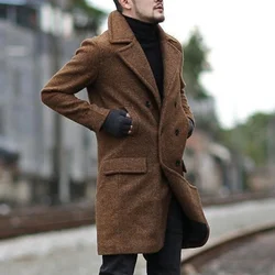 New Men's Jackets Casual Pocketed Male Clothes Wool Blend Lined Lapel Clothes Double Breasted Elegant Overoats For Spring Winter