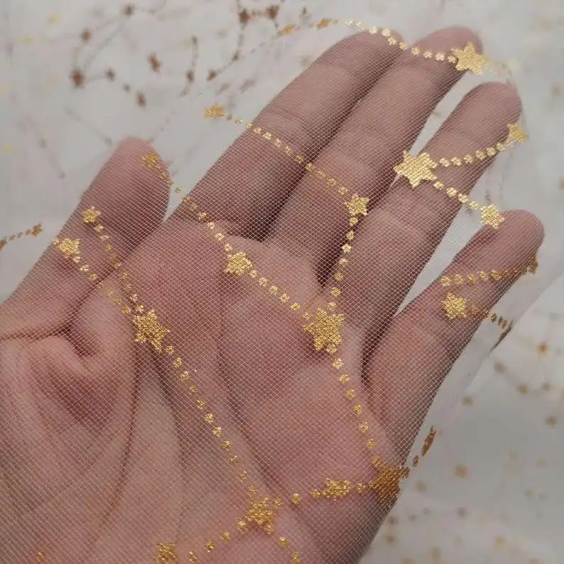 Кружевная ткань с золотыми звездами, мягкое женское платье, платье на день рождения, платье-пачка, бальное платье, 1 ярд