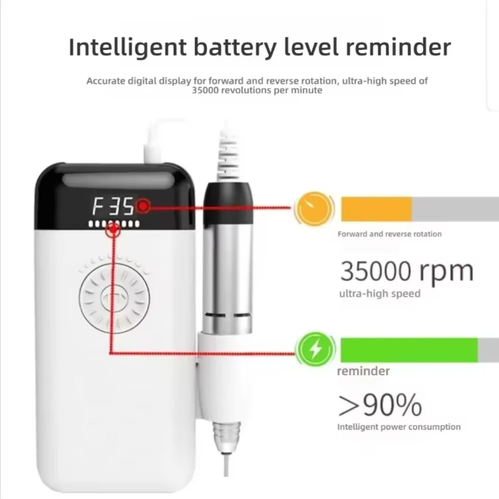 New Portable Electric Nail Drill Machine 35000 RPM USB Rechargeable Cordless Nail Art File for Home & Salon Use