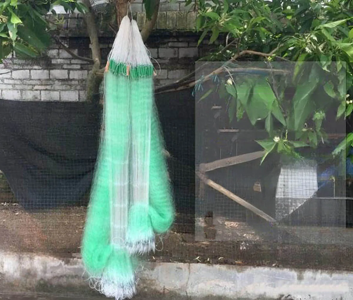 

80 meters Three-layer reinforced green silk sticky net solid and soft floater fishing green net