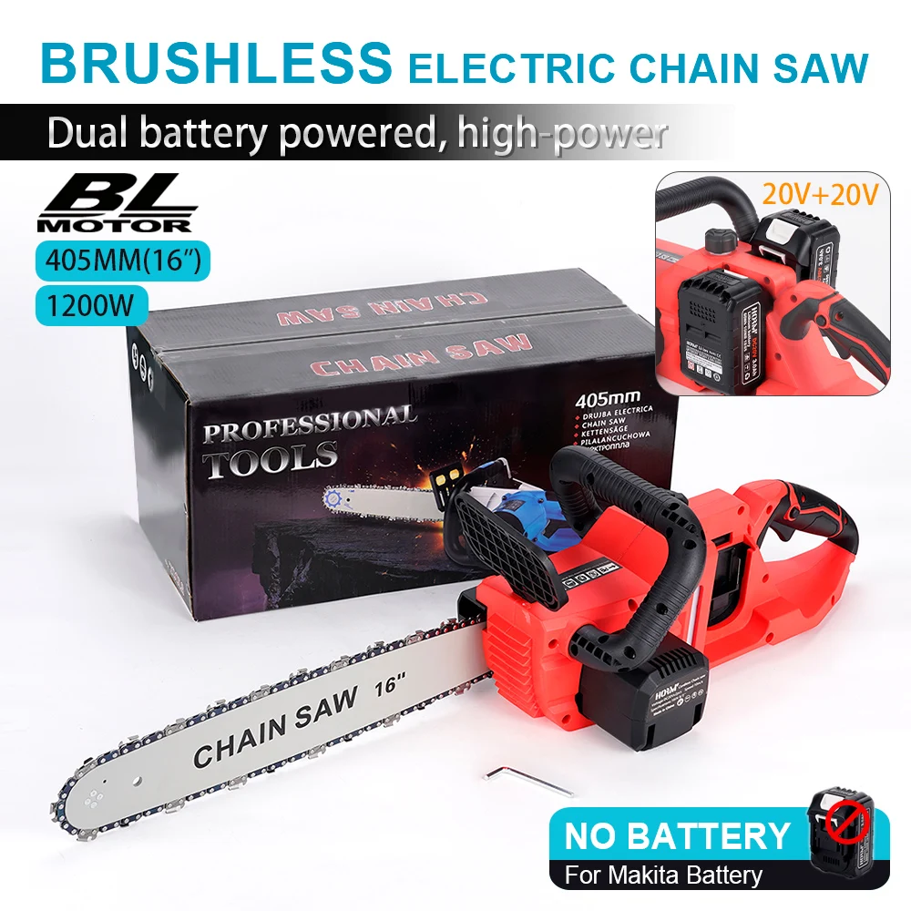 

Cordless Brushless 16 Inch Electric ChainSaw Set Wood Cutting Saw Portable Woodworking Power Tool For 18V Makita Battery