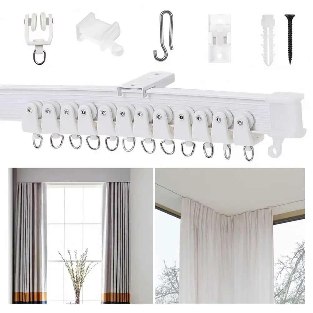 Bendable Curtain Track Noiseless Curtain Track Roller Bendable Ceiling Curtain Track System for Rv Bay Window Shower Easy