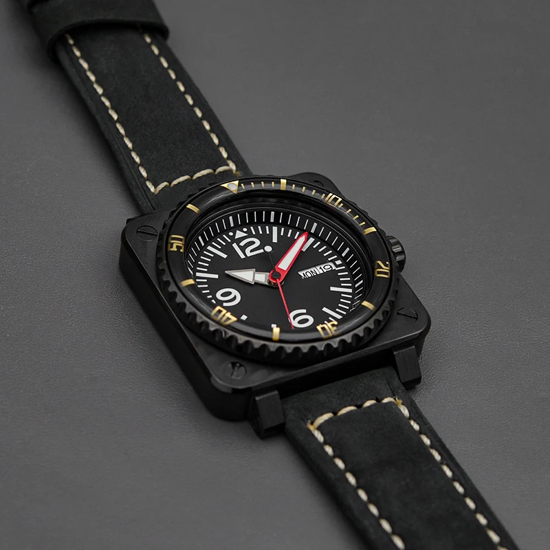 New Black Square Men's Dive Watch With Japan NH35 NH36 Automatic Stainless Steel Sapphire Crystal C3 Luminous 10ATM Waterproof