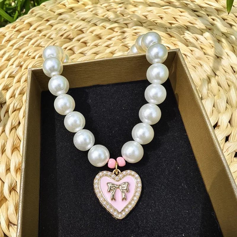

Adjustable Pearl Cat Collar with Heart Pendant Charm Fashion Necklace for Small Dogs Puppy Jewelry Accessories Pet Cat Necklace