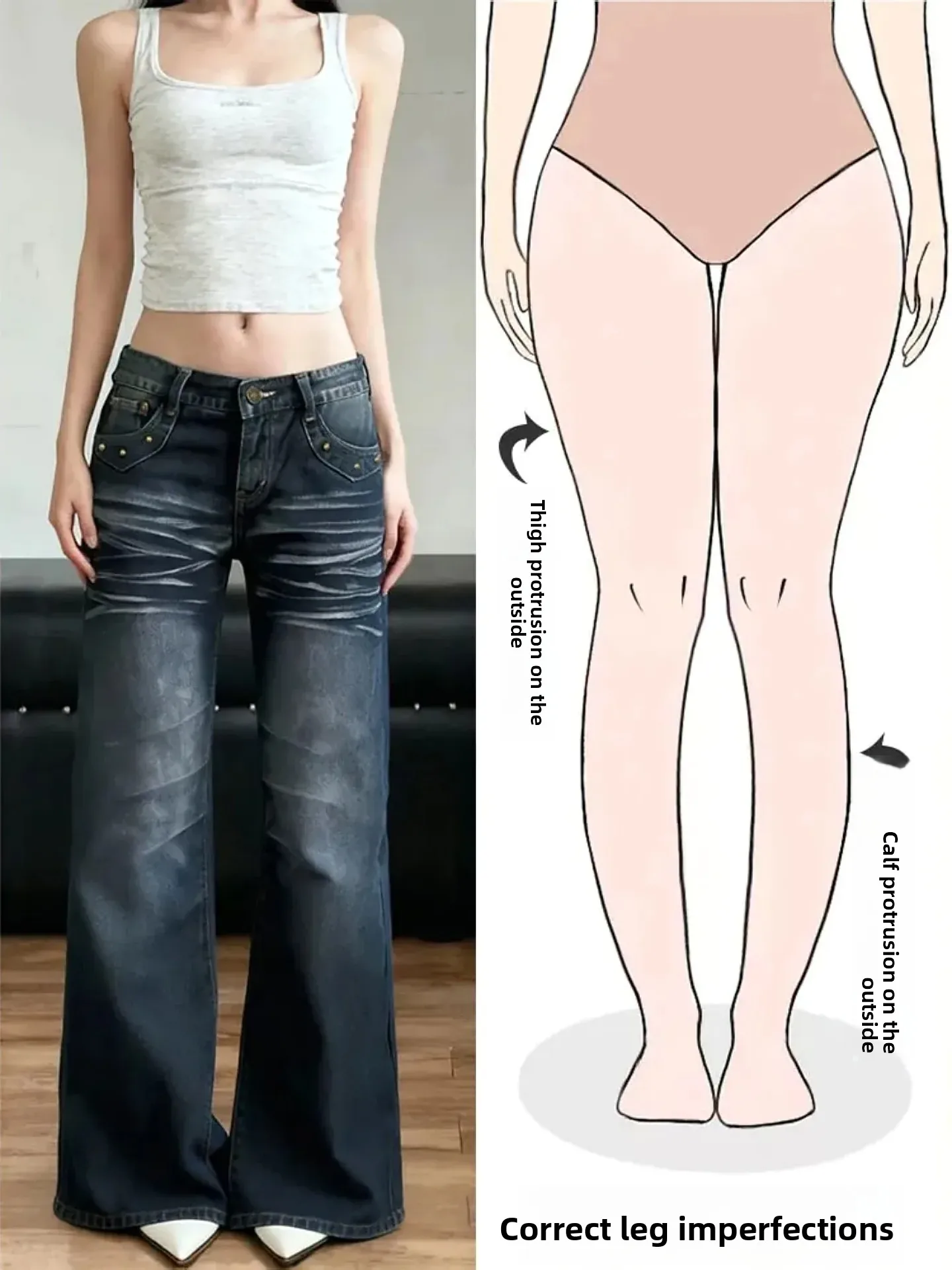 

Женские джинсы с широкими штанинами и карманами в стиле ретро, осенне-зимняя новинка, уличный стиль, для фигуры типа «груша», повседневные прямые брюки