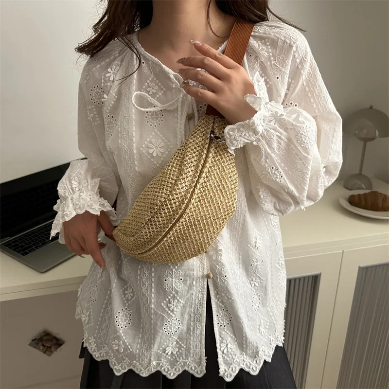 

Легкие плетеные соломенные сумки через плечо для женщин, пляжные сумки в стиле бохо с регулируемыми ремнями, повседневные летние поясные сумки.