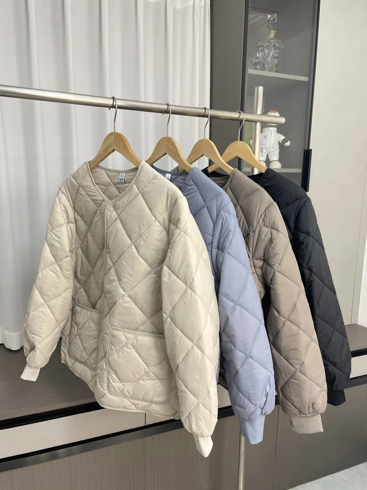 

Теплая хлопковая куртка-пальто для мужчин свободного кроя с ромбовидным узором, осенне-зимняя, универсальная, для пар