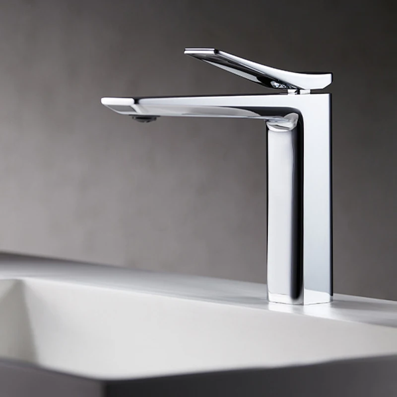 

Deck Mount Bathroom Vanity Sink Faucets Contemporary Single Hole Washroom Sink Faucet 1 Handle Hot and Cold Mixer Taps Chrome