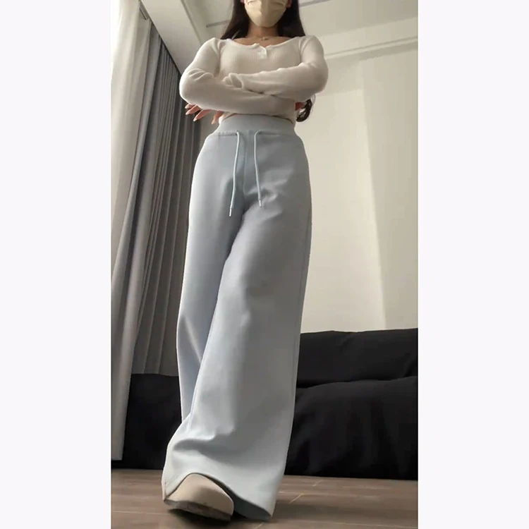 Blaue Spor-Schlaghose für Damen, Frühling und Sommer, 2025, neue Sle-Schlankheitshose mit lockerem String, lange Hose, Fre Korean Sle