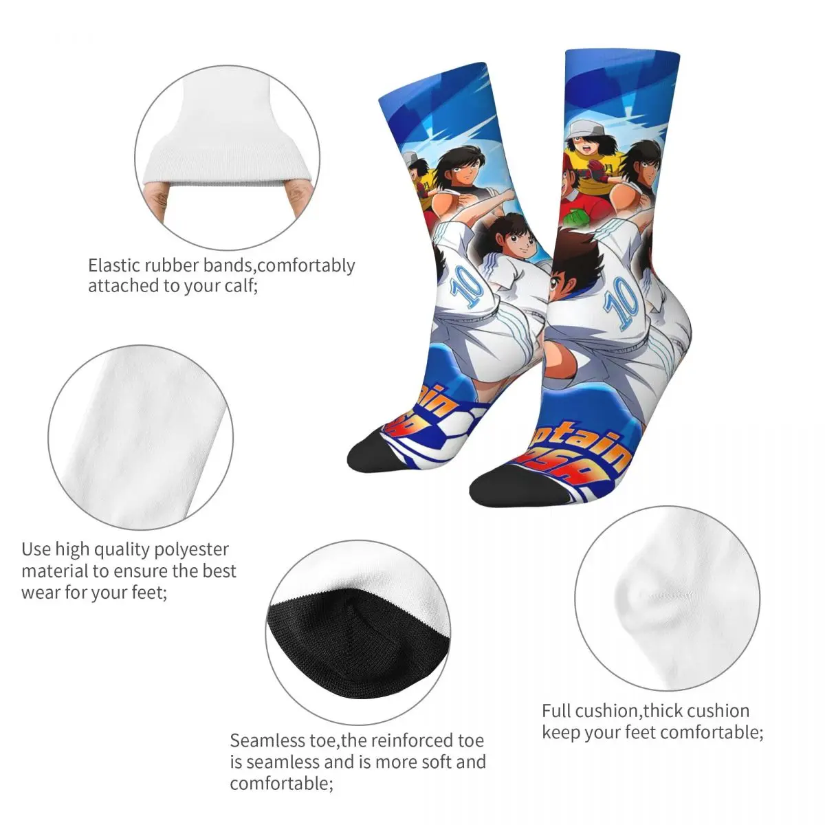 Todas as estações meias tripulação japão futebol mangá capitão tsubasa meias engraçadas meias longas acessórios para presentes das mulheres dos homens