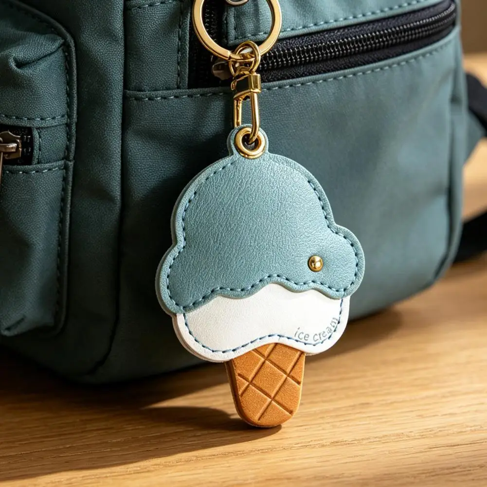 Fun Shaped Keychains Ice Cream Shape Keychain Pendant Imitation Leather Bag Charm Access Control Card Holder for Everyday