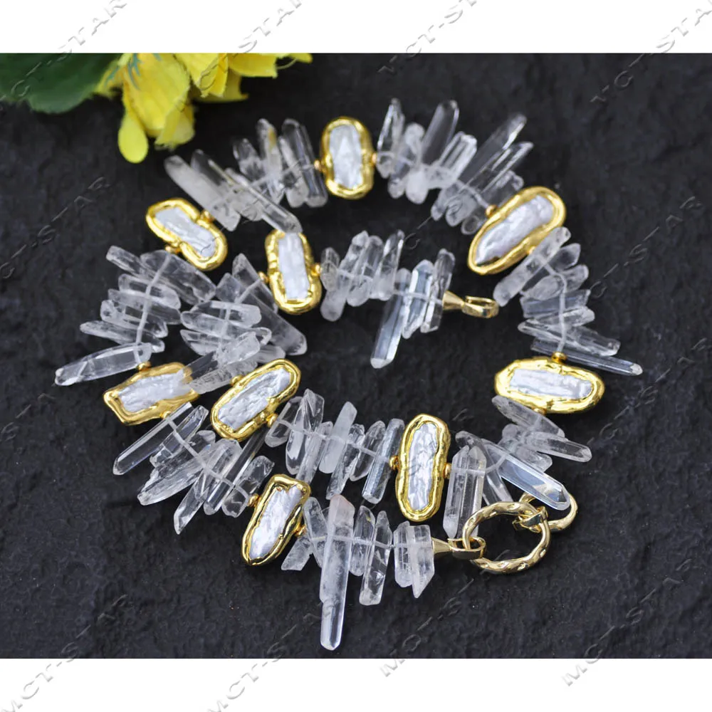 Z14058 18'' 26mm Natural Clean Crystal Column White Biwa Pearl Necklace Custom Jewelry
