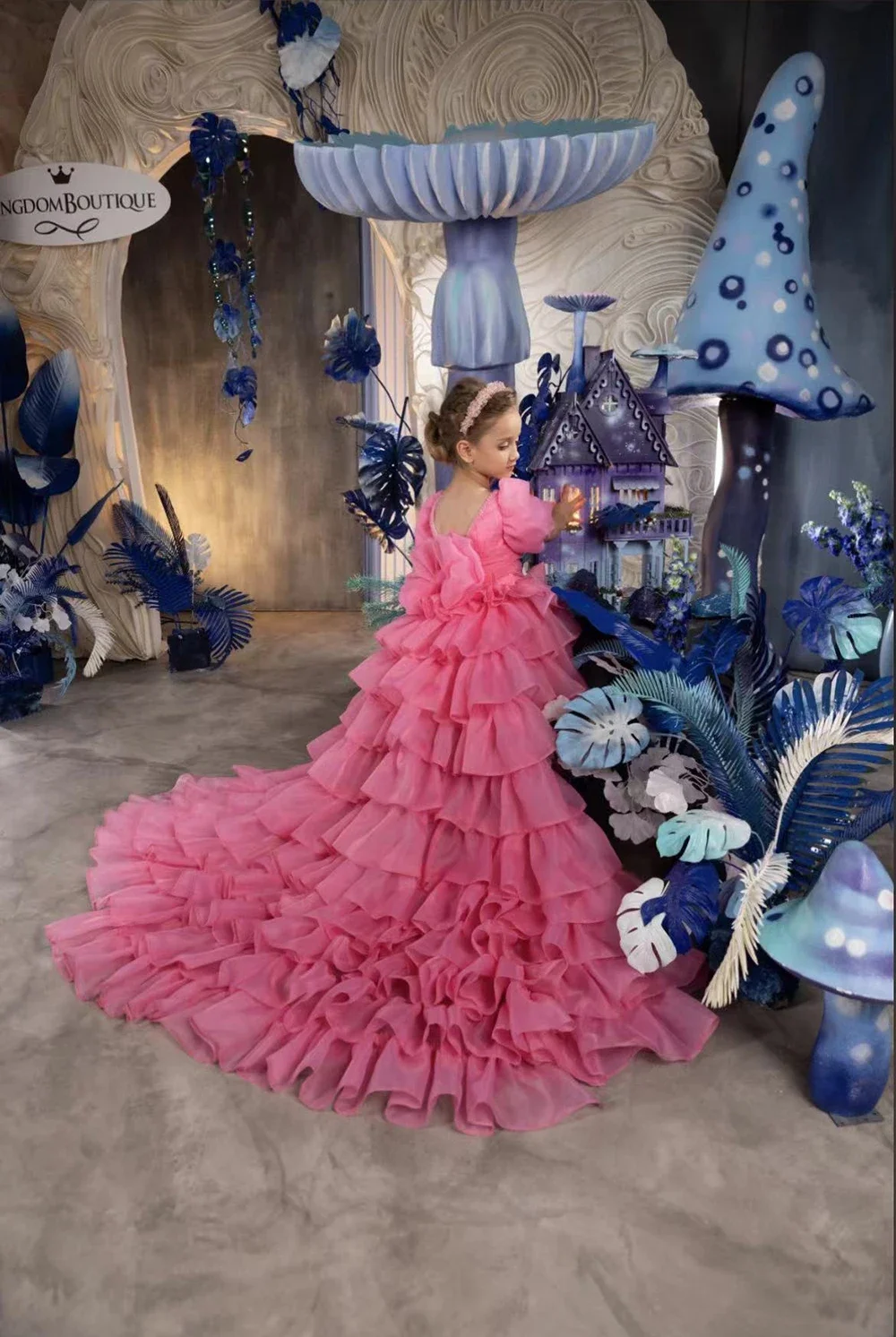 Vestido da menina de flor com cauda destacável manga curta arco vestidos de baile princesa festa de casamento primeira comunhão vestido de aniversário personalizado