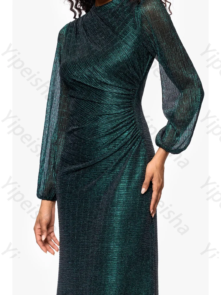 Customized O-Neck Long Sleeves Pleat Evening Dresses Elegant Floor-Length Celebrity Dress Exquisite High Quality Prom Party Gown