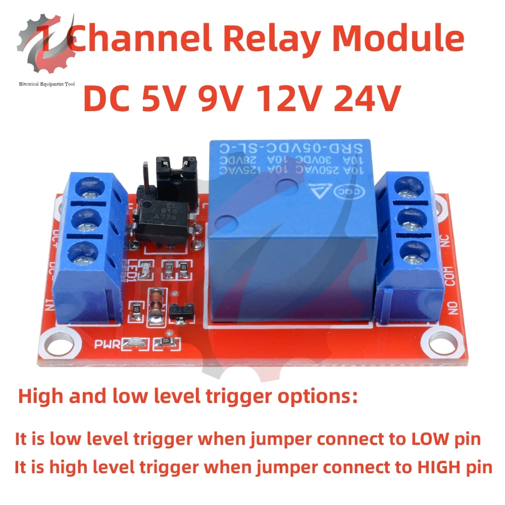 DC 5V 9V 12V 24V 1 Channel Relay Module Board Shield With Optocoupler 12V Relay Module Support High and Low Level Trigger