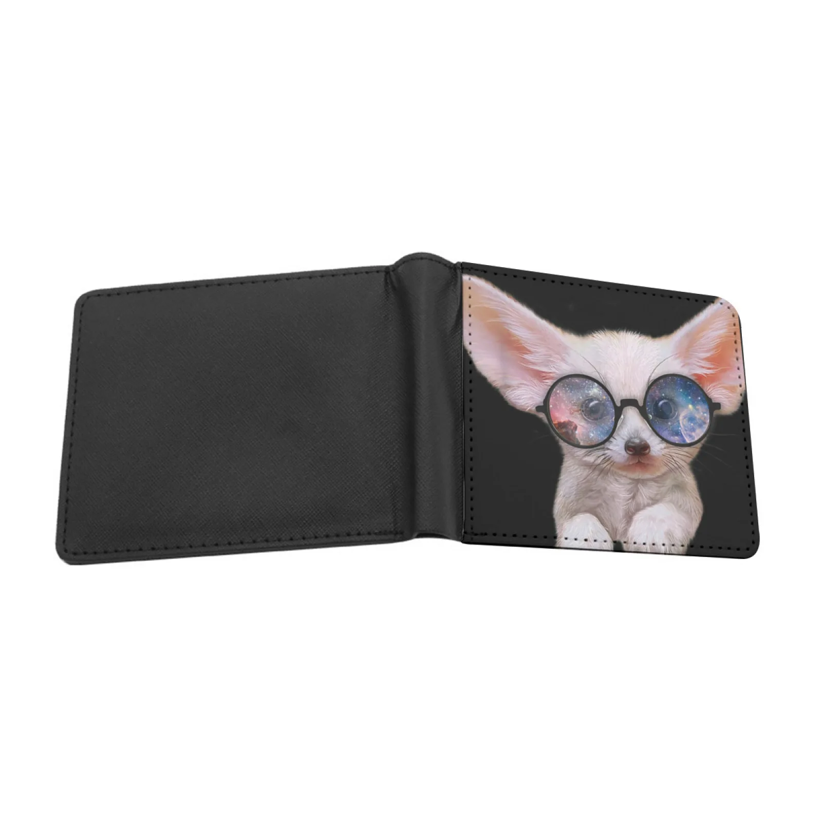 Fennec Fox Puppy In Round Retro Galaxy Eyeglass T Shirt Personalized Men's Leather Wallet Credit Card Pouch Purse Galaxy T A