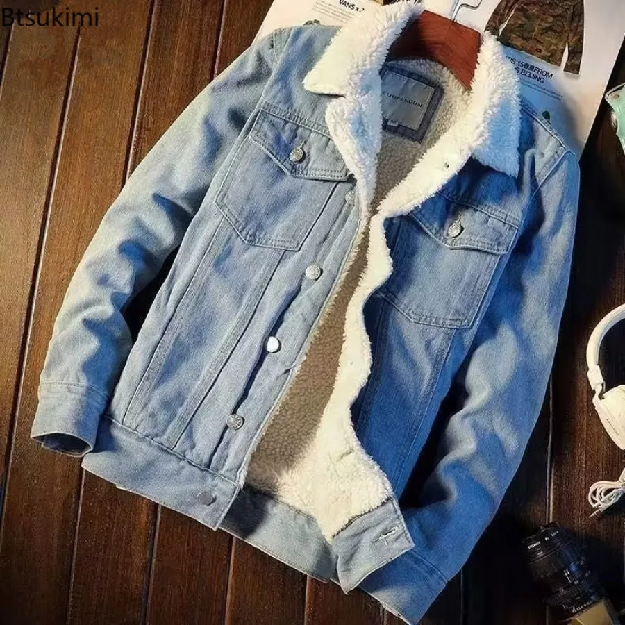 

Winter Men Clothing Thicken Lamb Fleece Denim Jackets Fashion Loose Casual Oversized Cotton-padded Coat Male Warm Jean Outerwear