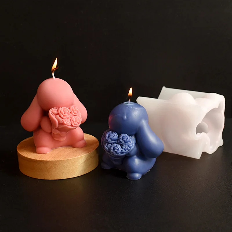 

Cute Flower Rabbit Easter Silicone Candle Mold 2025 Silicone Candle Molds Soap Resin Plaster Mould Gypsum Mold Form for Candles