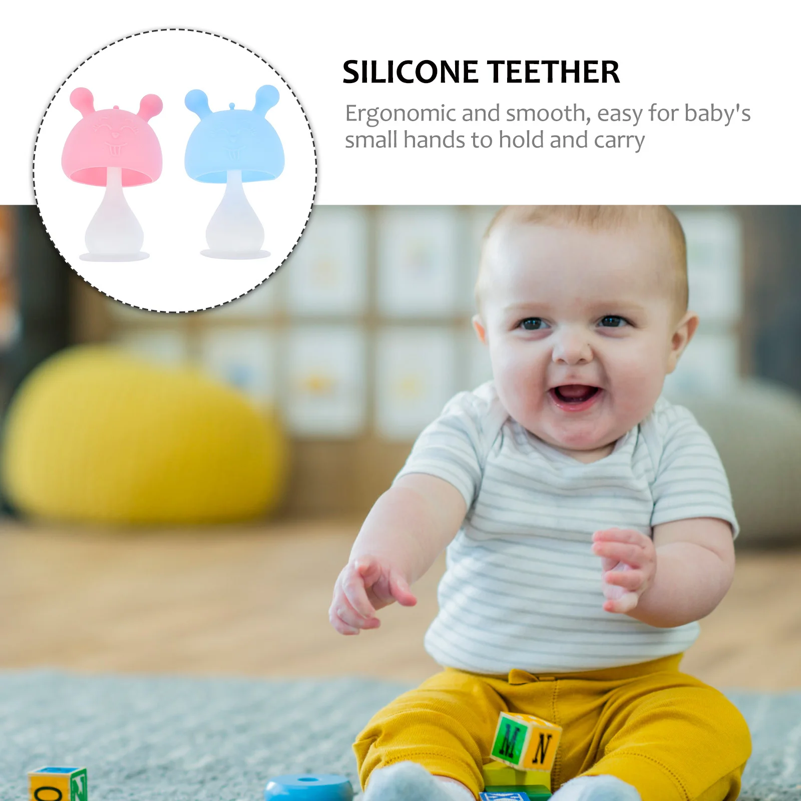 

2 шт. силиконовые прорезыватели для зубов из пищевого силикона, успокаивающие, обезболивающие, мягкие, для жевания, массажер для десен, для развития оральных моторных навыков у младенцев