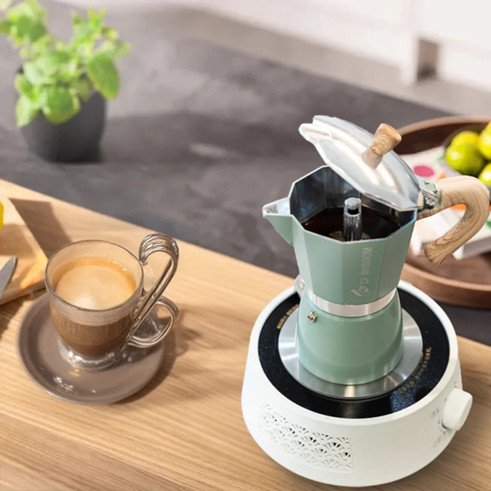 

Кофеварка CF Wisdom Mocha, итальянская кофеварка для эспрессо, винтажный горшок для мокко, домашний кофейный инструмент, портативный, 300 мл