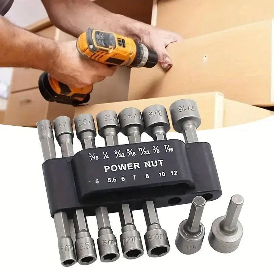 9pcs/14pcs Hexagonal Handle Impact Non-Magnetic Socket Set Imperial Metric Internal Hexagonal Electric Wrench