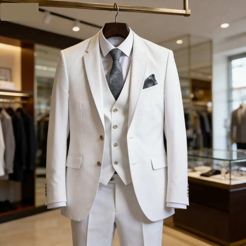 

Elegante Men's Grey Slim Fit Tuxedo 3-Piece Smoking Suit with Peak Lapel Blazer Vest Pants for Wedding Party