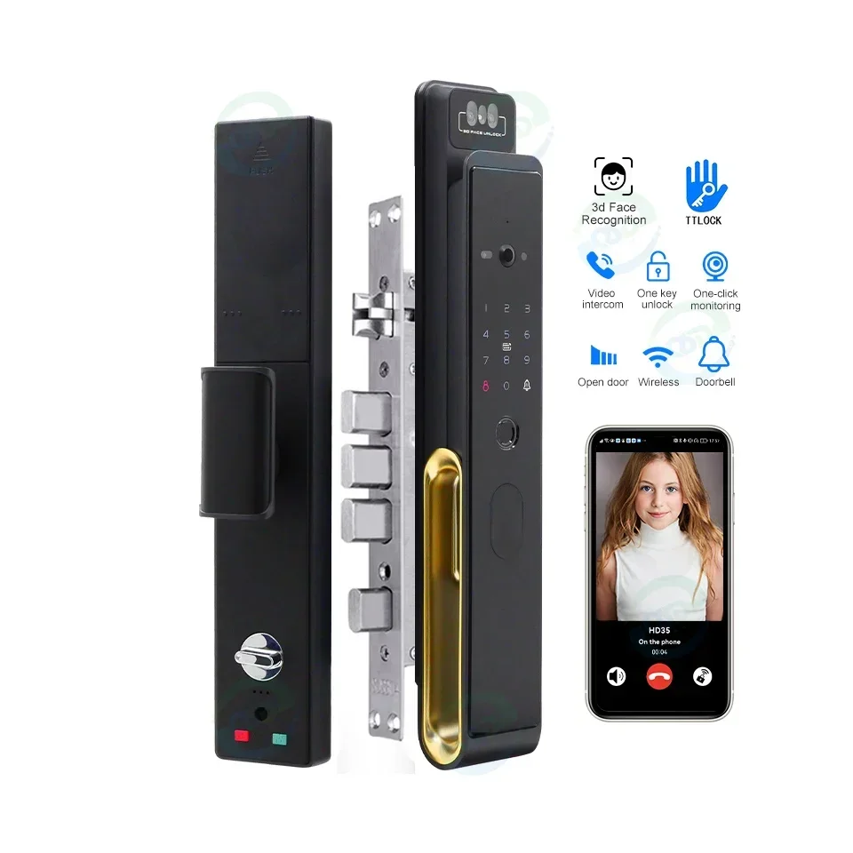 003 Intelligent TTLock WiFi App Smart Lock Face Recognition Automatic Intercom Real-time Camera Smart Door Lock