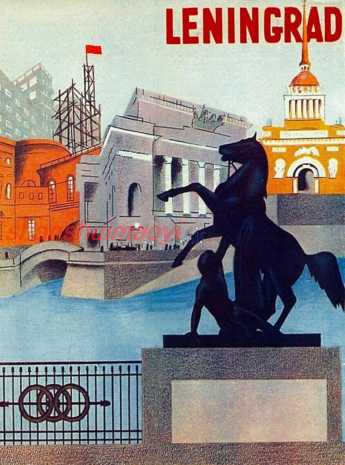 Metal Sign Wall Plaque Leningrad St. Petersburg USSR Russia Horse Statue Vintage Travel Art Retro Decor House Home Metal Po KMN