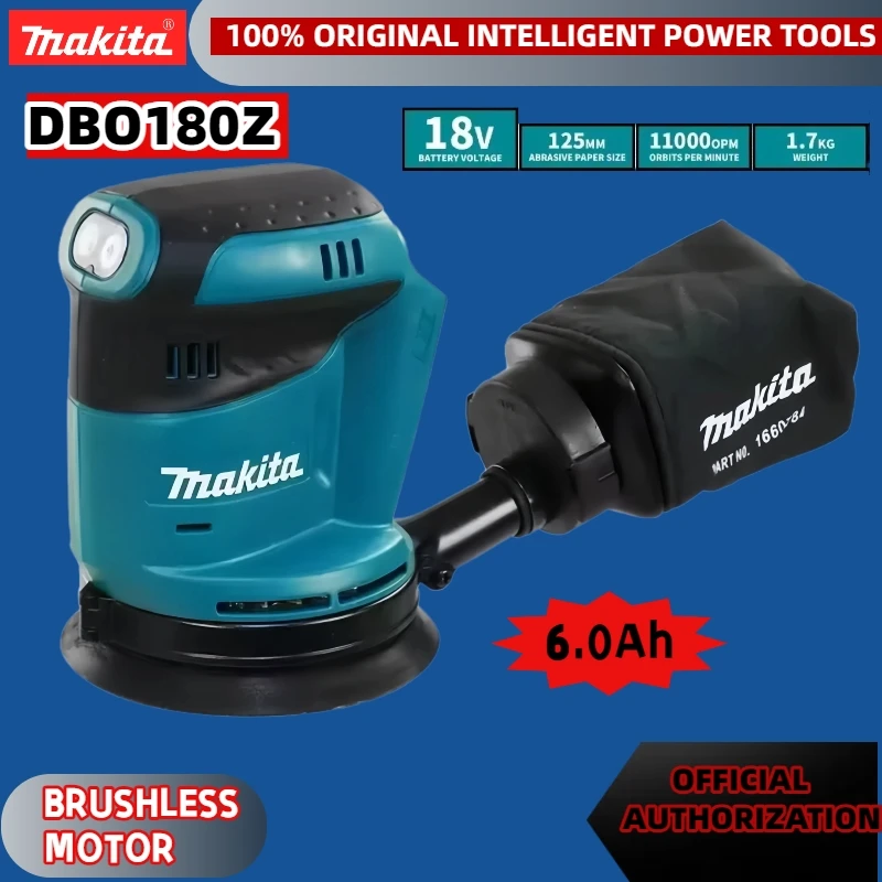 Szlifierka oscylacyjna akumulatorowa Makita DBO180Z 18V, litowo-jonowa, do szlifowania drewna, szpachli i polerowania.