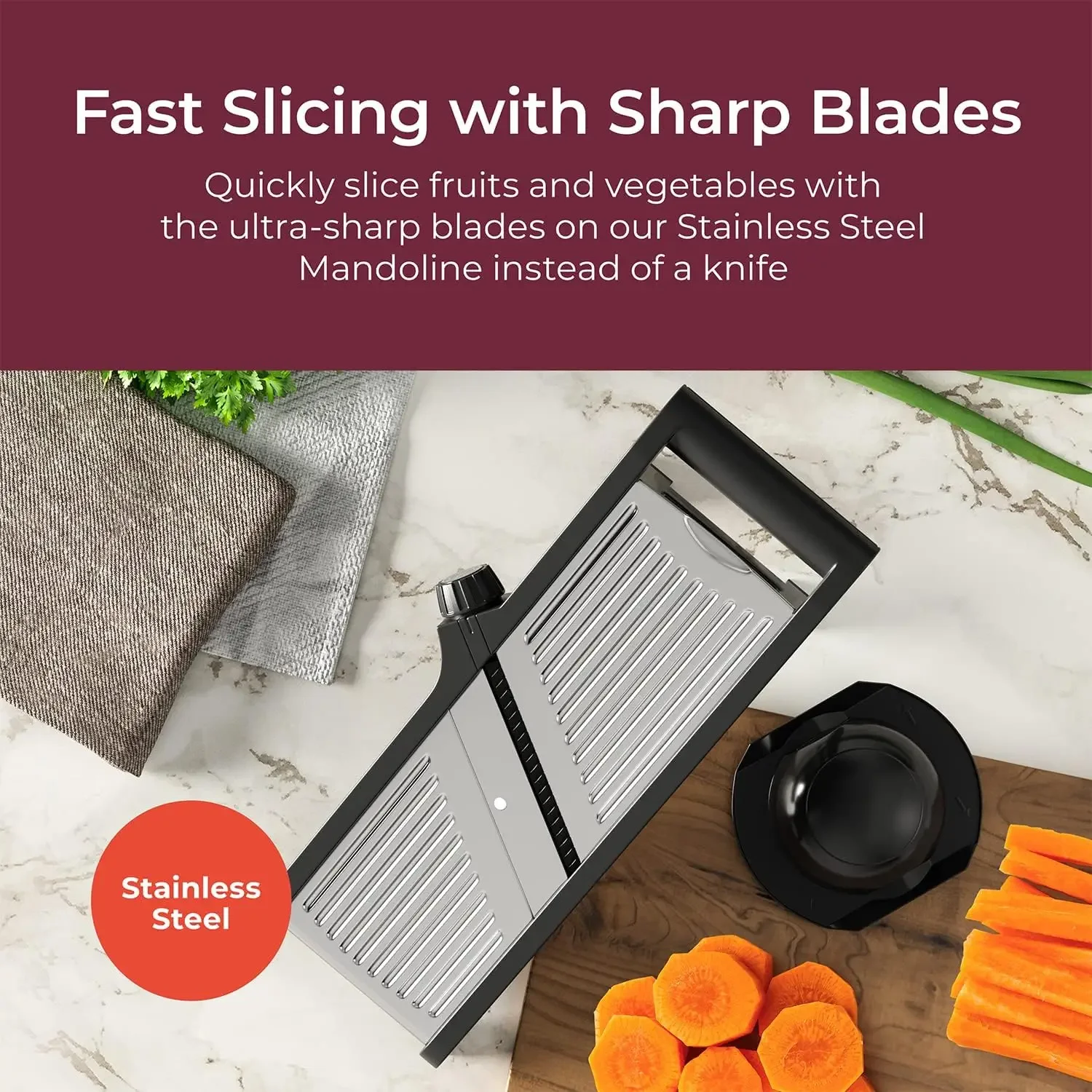 Mandoline Slicer for Kitchen, Stainless Steel, Slice or Julienne, Vegetable Chopper, Fruit Slicer