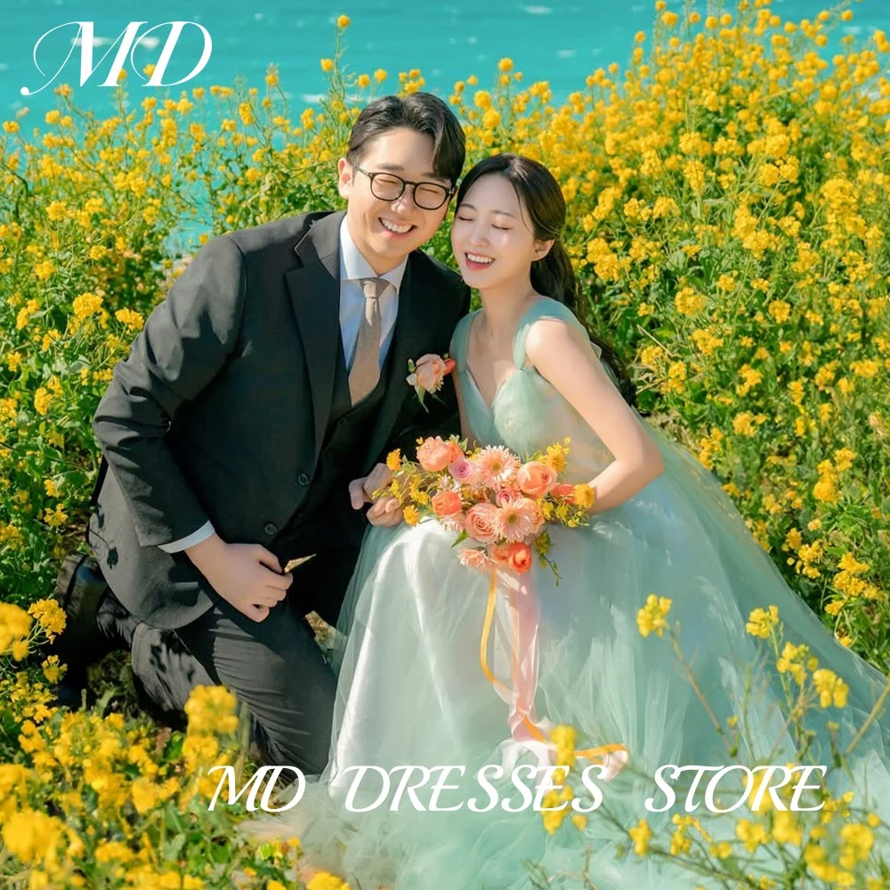 

MD Elegant Turquoise A-line Wedding Party Dress Spaghetti Strap Korea Photoshoot Birthday Dress Customised 2025 Evening Gown
