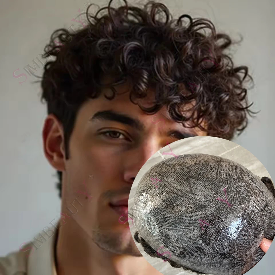 

24 мм вьющиеся темно-коричневые # 2 # 4-х блондинка, 100% человеческие волосы, мужской парик, прочный, полный, из искусственной кожи, мужской черный парик, натуральная линия волос, капиллярный протез