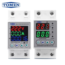 TOMZN Din Rail Dual Display Adjustable Over Under Voltage Current Protective Device Protector Relay 40A 63A 80A 100A 220V 230V