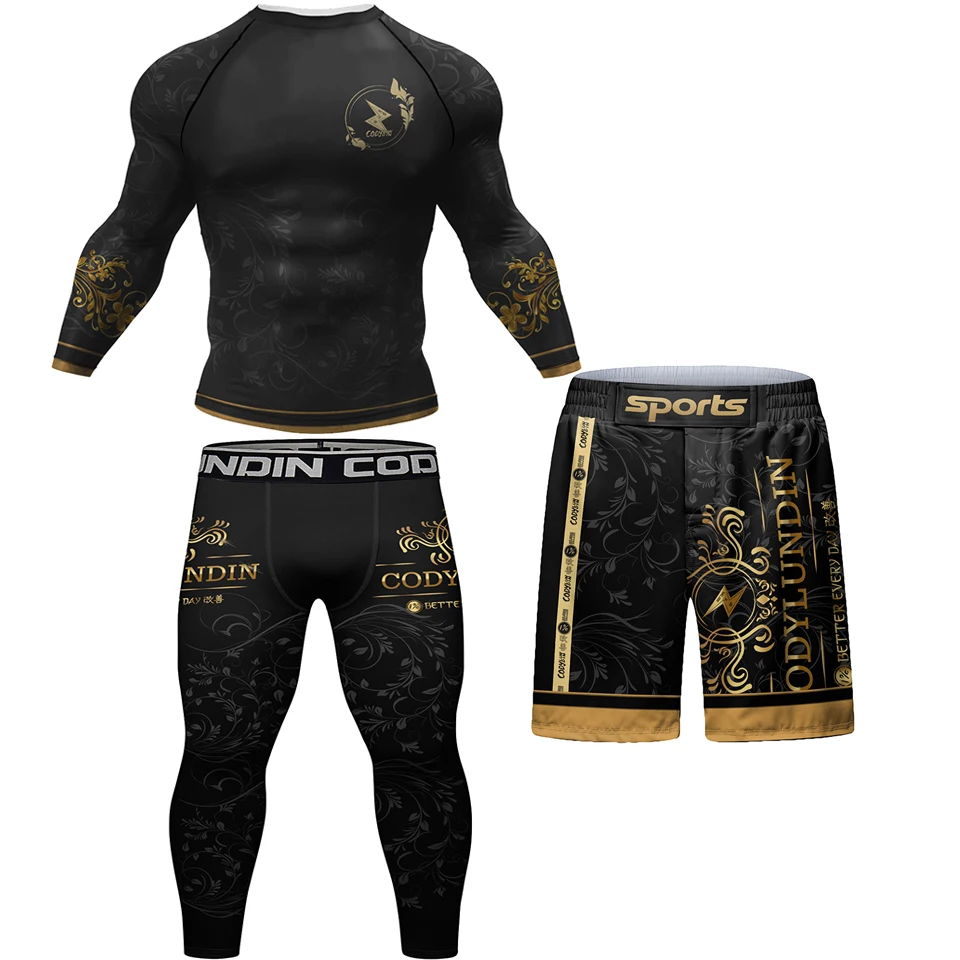 MMA Blank Rash Guard T-shirt+Pant Sets BJJ Gi Jiu-Jitsu Rashguard Boxing Jerseys For Men  Muay Thai Kickboxing Compression Suits