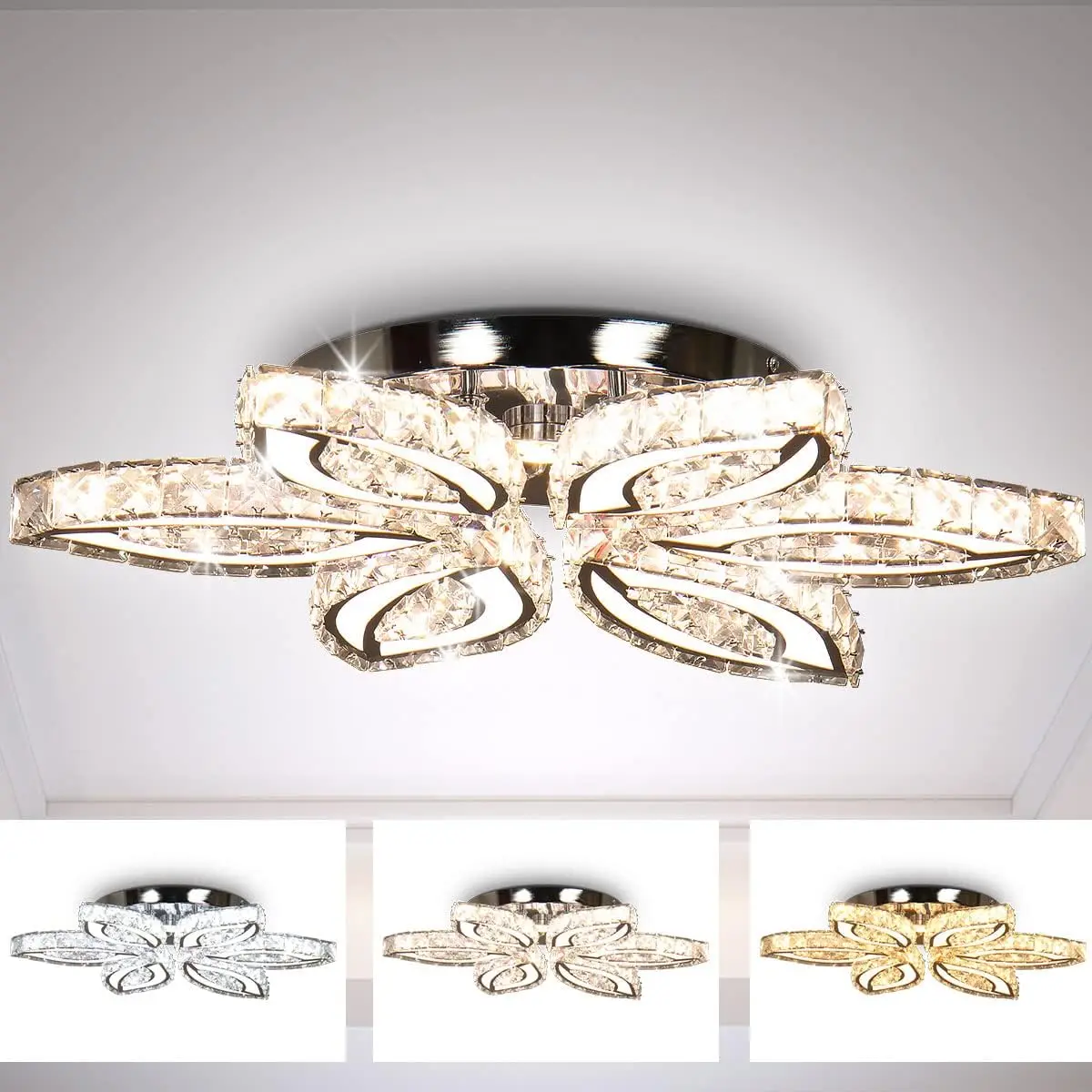 

Modern Crystal Ceiling Light Led Flush Mount Chandelier Flower Light Fixture Close to Ceiling Light for Bedroom Living Room Din