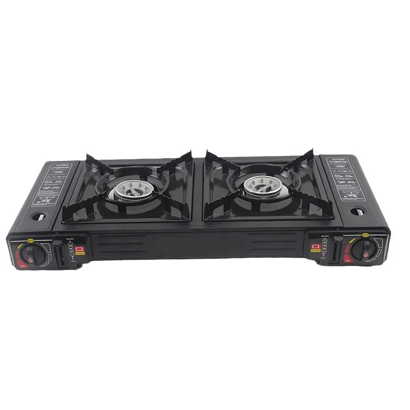 موقد طاولة محمول مزدوج من حديد الزهر مع إشعال إلكتروني للتخييم في الهواء الطلق والفنادق
