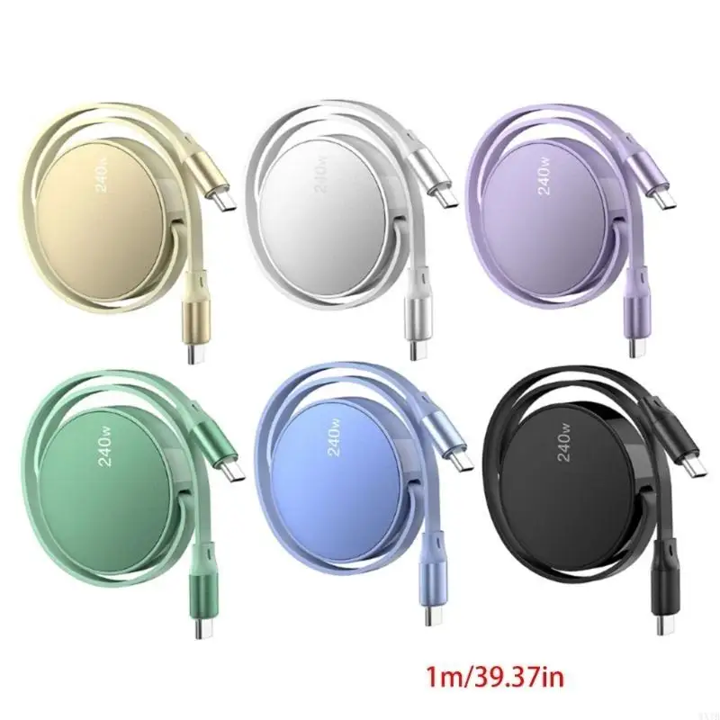 كابل من النوع C، USB C قابل للسحب إلى USB C DataSync وسلك شحن PD240W 100 سم