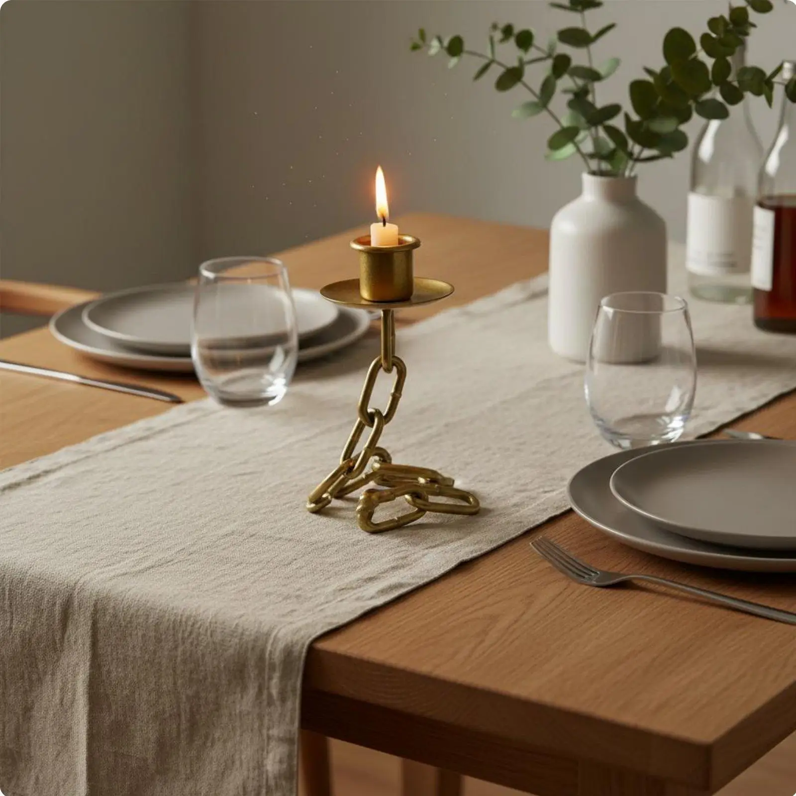 Artistic Decorative Candle Holder Industrial Chain Style Taper Candlestick Holder for Living Room Wedding Nordic Home Accents