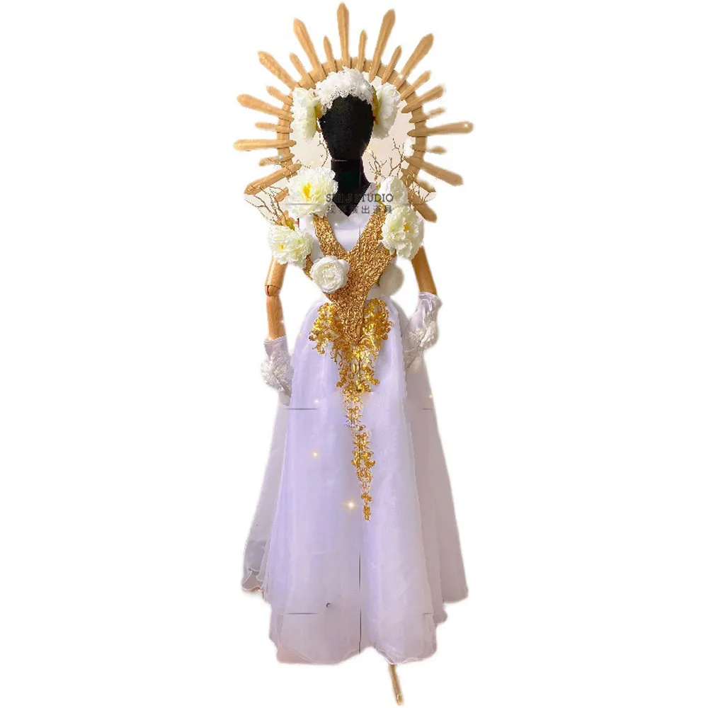 Specially White sun goddess headdress skirt bar commercial playground platinum gogo show costume