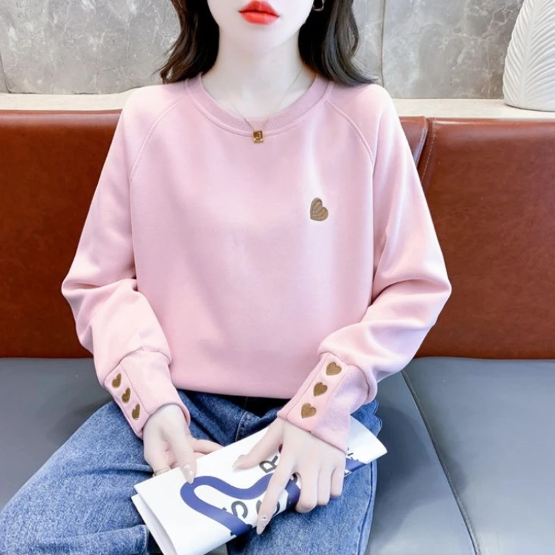 Ronde hals geborduurd sweatshirt voor dames Mooie kleur Y2k Vintage jeugdige kleding 2025, trend vrouw trui tops in promotie