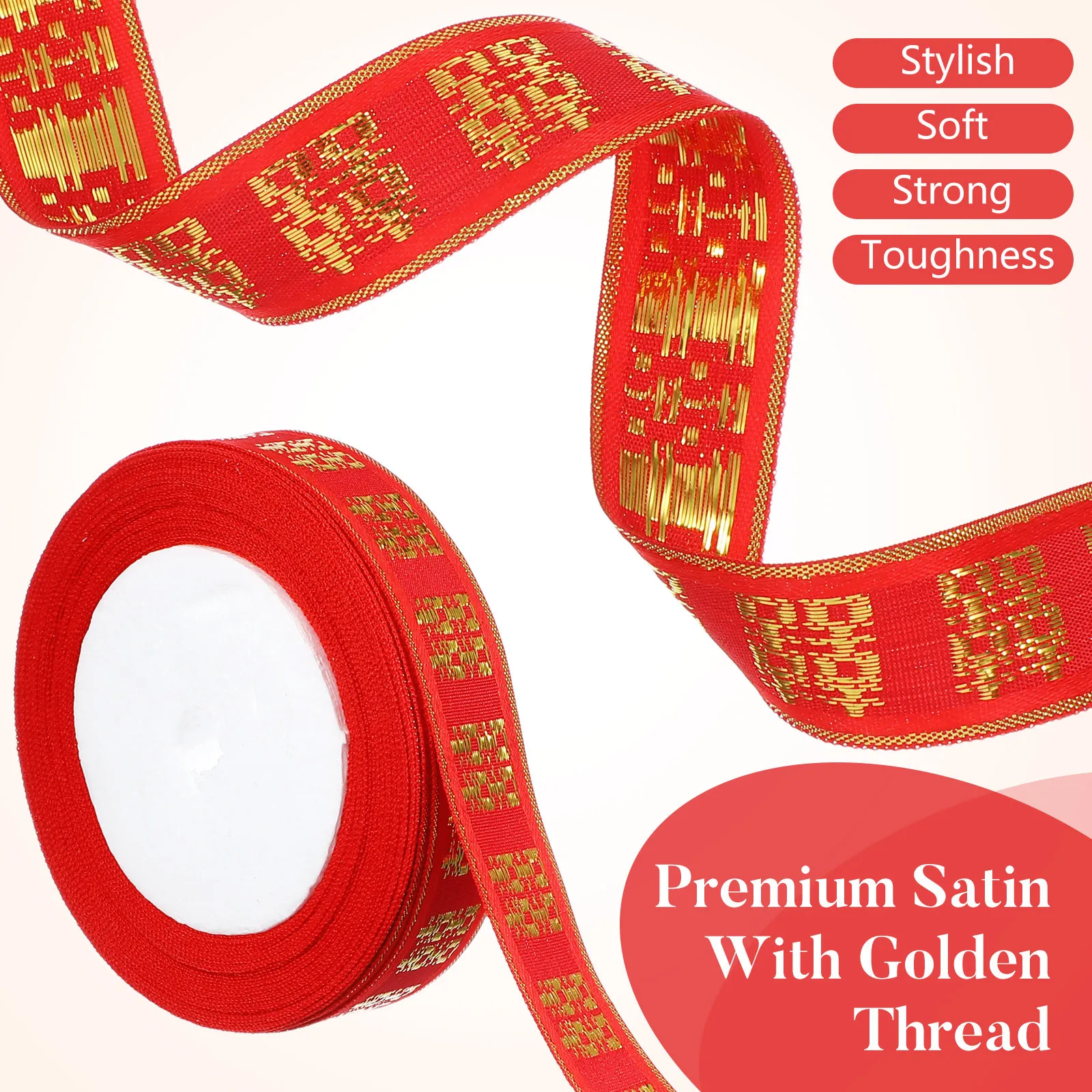 Red Satin Ribbon Chinese Character Wedding Decoration Gift Packaging Ribbon Durable Strong for Gift Wrapping Crafting