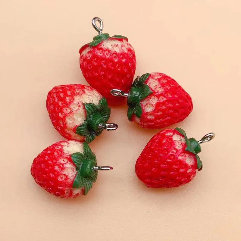 10Pcs 3D Resin Charm Fruit Pendant Sweet Strawberry Shape Pendant For DIY Jewelry Making Earring Necklace Keychains Accessories