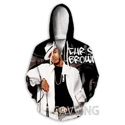 New Fashion 3D Print Rapper Chris Brown Zipper Hoodies Zip Up Hooded Sweatshirts Harajuku Hoodie Hip Hop Sweatshirts K01