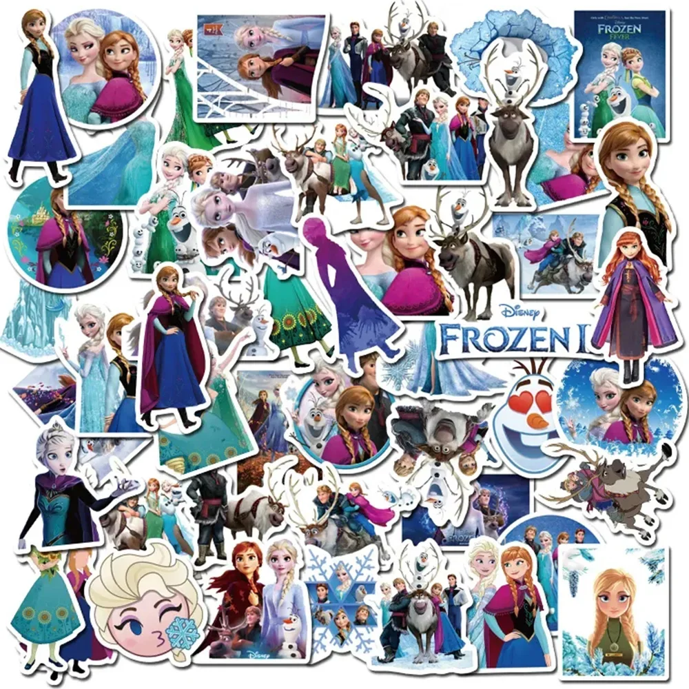 50pcs Disney Frozen Anime Cute Stickers Kawaii Princess Elsa Decal for Kid DIY Notebook Bike Car Aesthetic Graffiti Sticker Toy