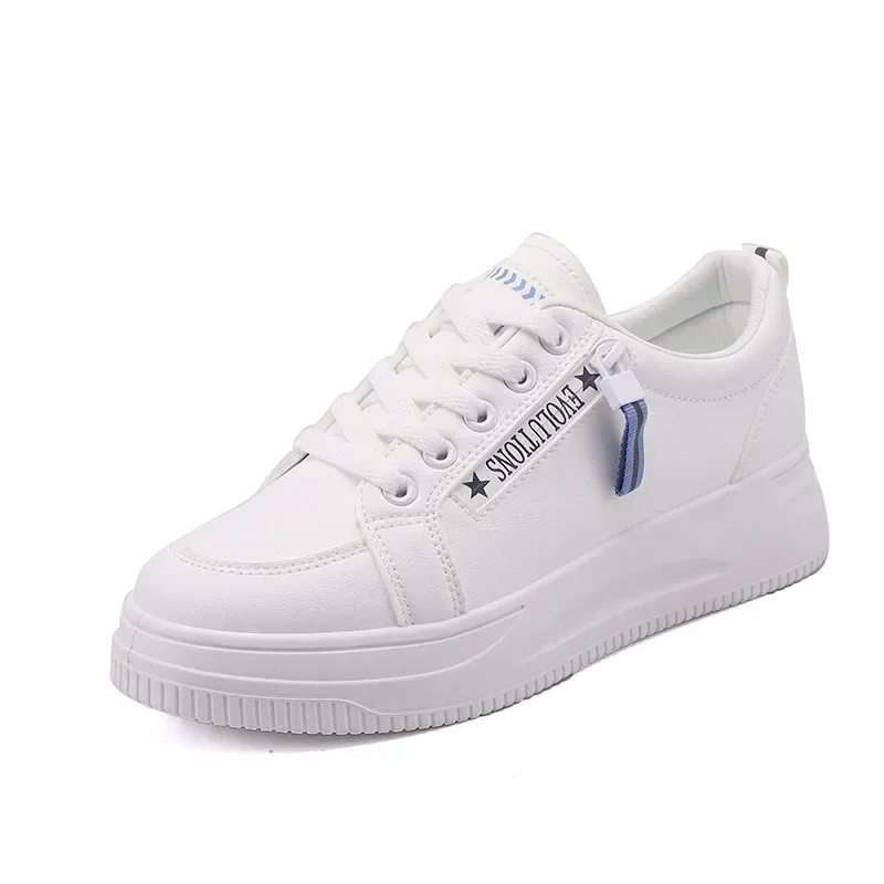 2024 Spring Festival New White Sports Shoes Women\'s Casual Flat Shoes Low-top Vulcanized Shoes Side Zipper Style Sneakers