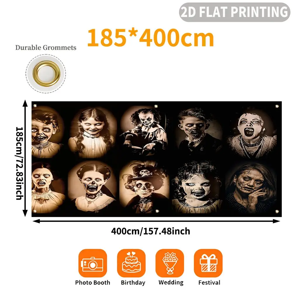 1pc 2D FLAT Halloween Party Garage Banner, Scary Zombie Portrait Pattern, No Power Need, for Garage Door Decor
