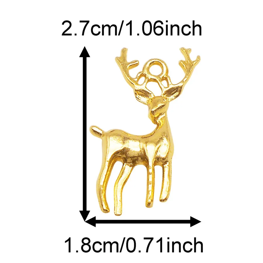 20PCS Alloy Gold Color Deer Elk Charms Christmas Pendants For Necklace Jewelry Making Handmade Crafts Accessory
