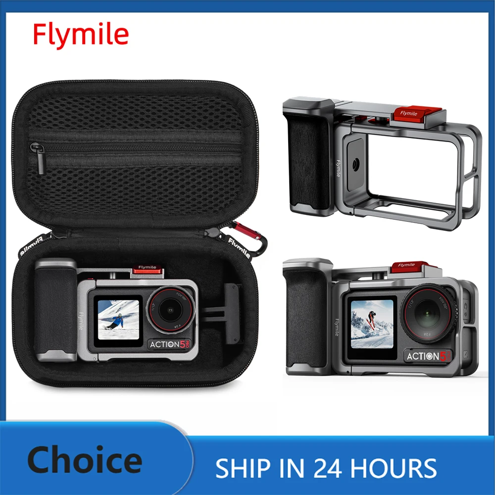 

Flymile Action 5 Pro Grip Kit Camera Metal Frame Case Shutter Bunlle for DJI OSMO Action 4 Photography Handle Holder With Bag