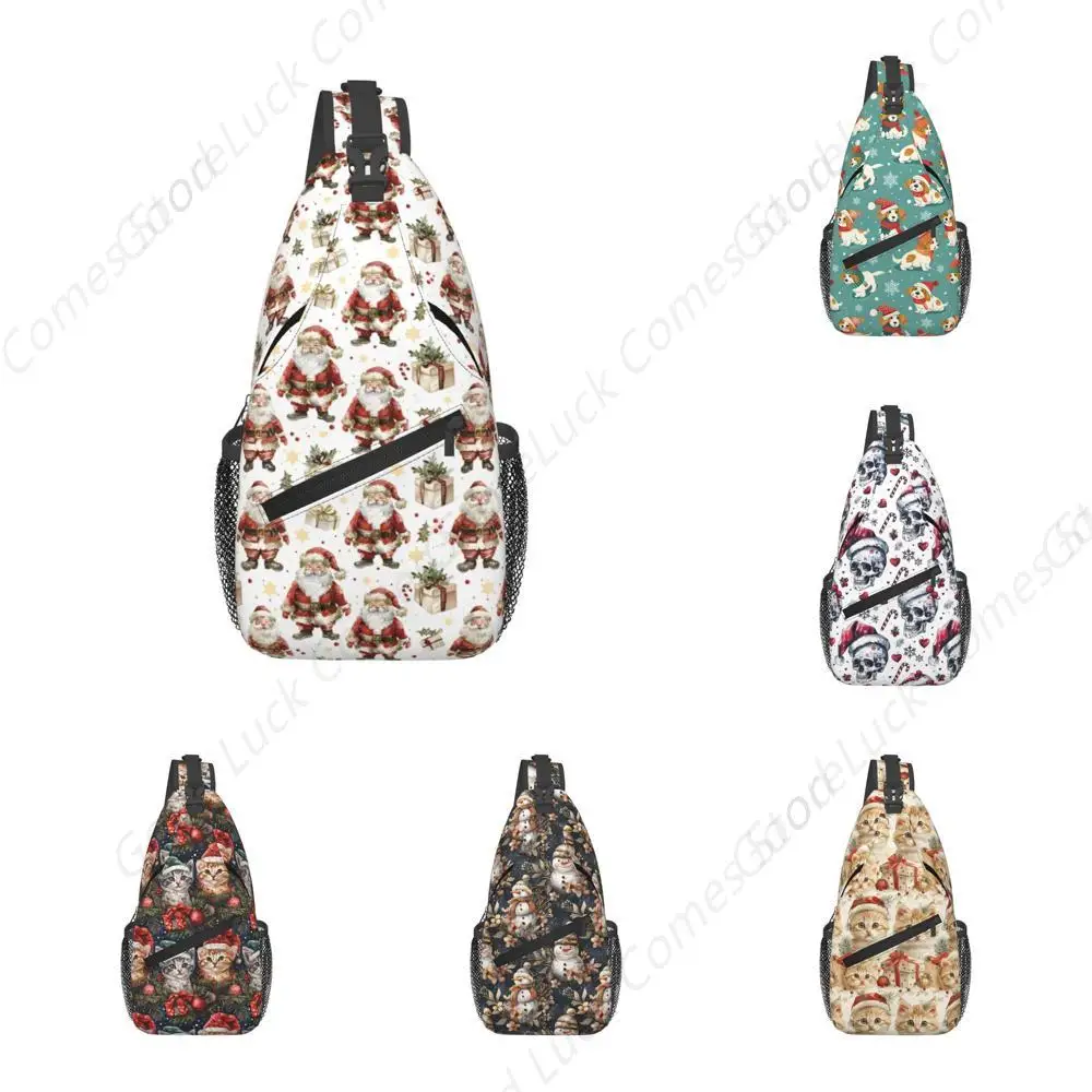 

С Рождеством сумка через плечо с котом Регулируемая нагрудная сумка Санта-Клауса Снеговик Сумка на плечо Рождество